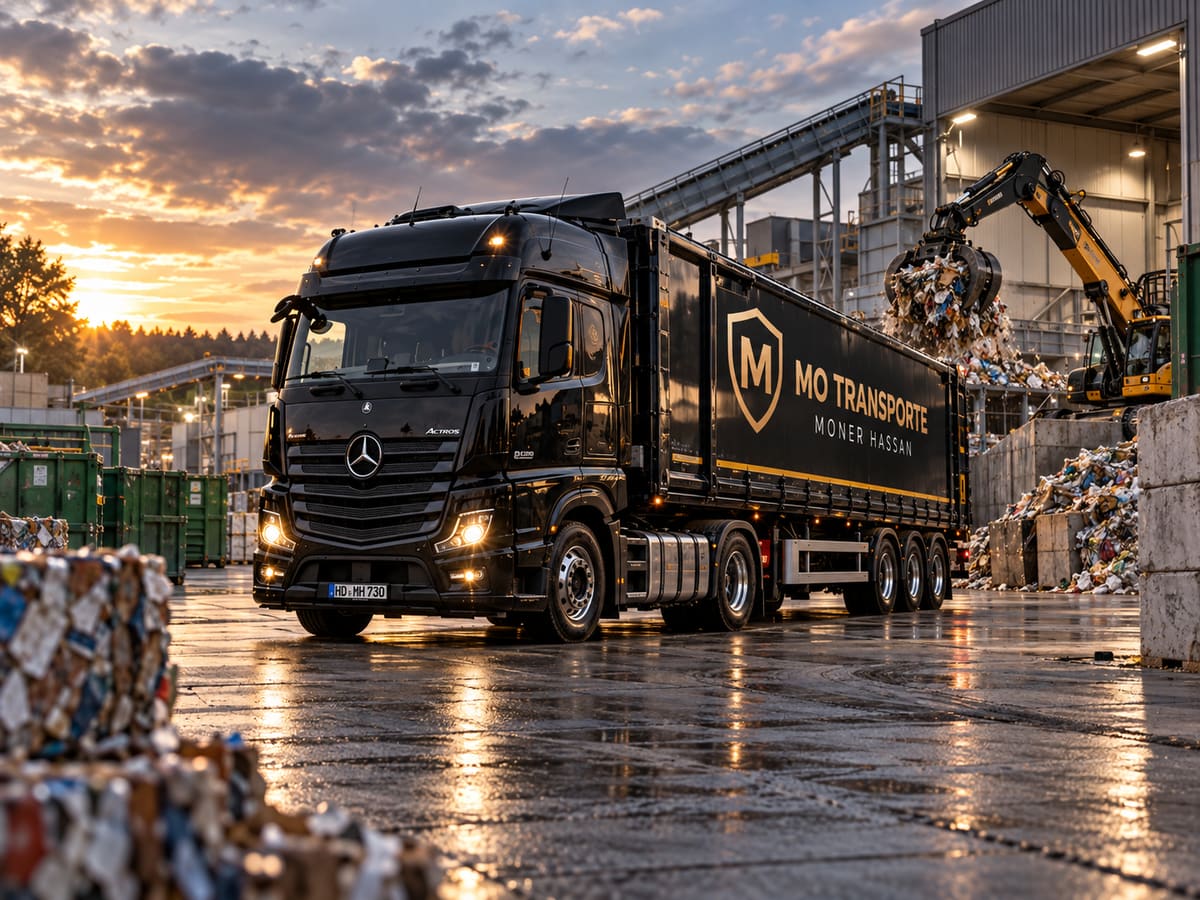 MO-Transporte-Sattelzug auf dem Gelände eines Recyclingbetriebs